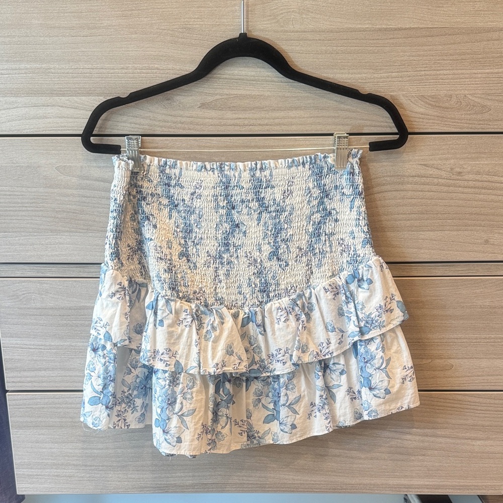 INTERMIX Blue and White Floral Mini Skirt
